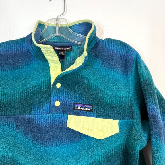 Patagonia Synchilla Snap-T Fleece Pullover Retro Wave Print Teal Blue Green XS - Picture 3 of 9